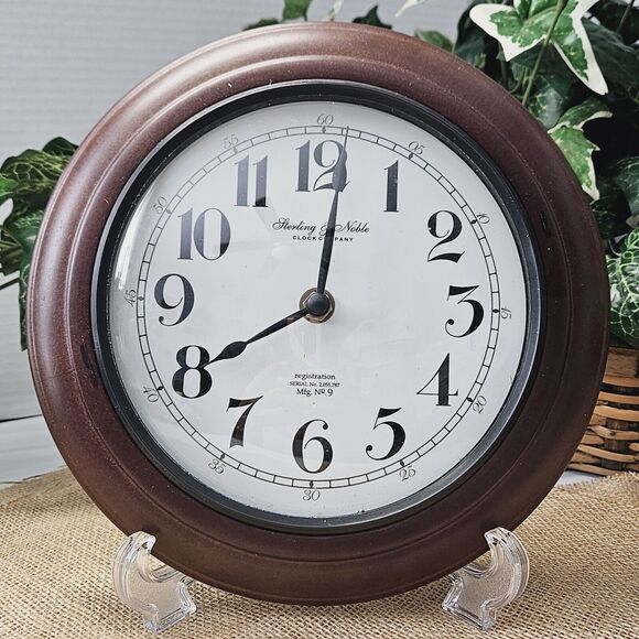 15 Inch Wall Clock Sterling and Noble Company Number 9 Dark Brown Wood Frame - Picture 2 of 11